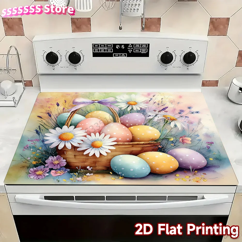 Easter Egg Basket Stove Mat Compatible for Glass/Induction/Electric Cooktops - Heat-Resistant Scratchproof Stove Protector Cove
