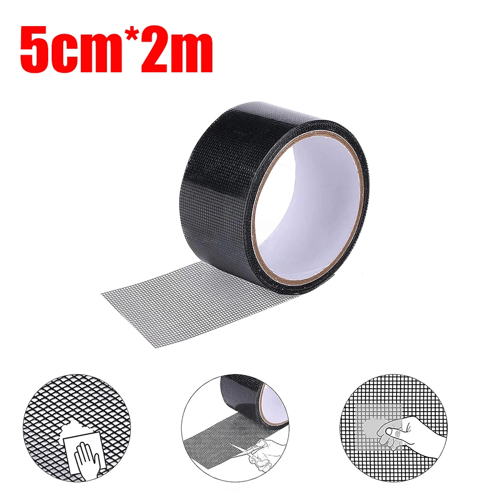 2M Door Window Screen Repair Tape 5cm Width Super Strong Adhesive Waterproof Fiberglass Instantly Covering Mesh Hole Tears Tape