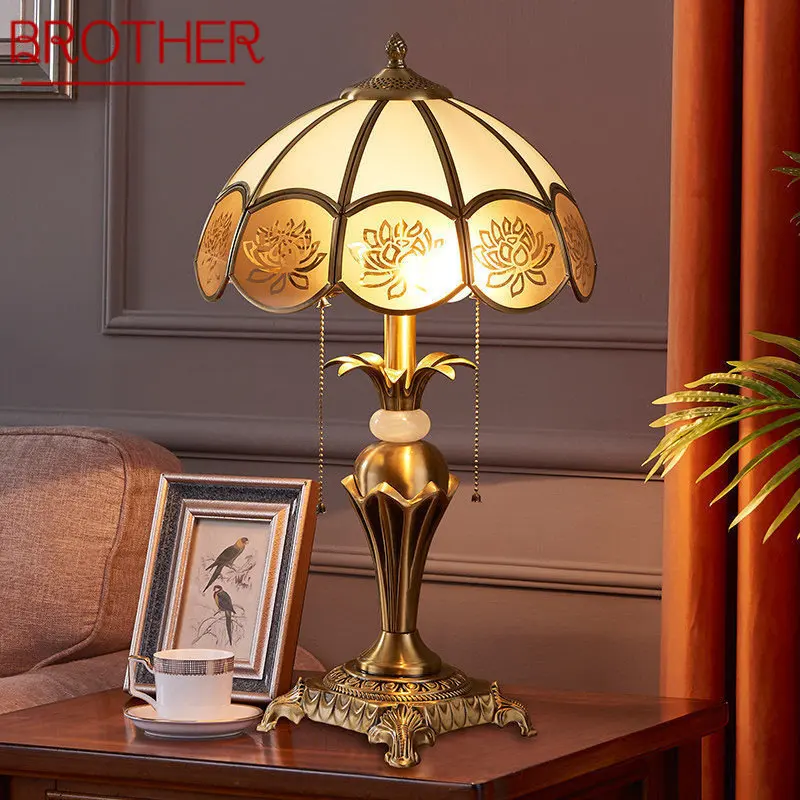 

BROTHER Contemporary Brass Gold Table Lamp LED Creative Simple Glass Desk Light Copper For Home Study Bedroom Bedside