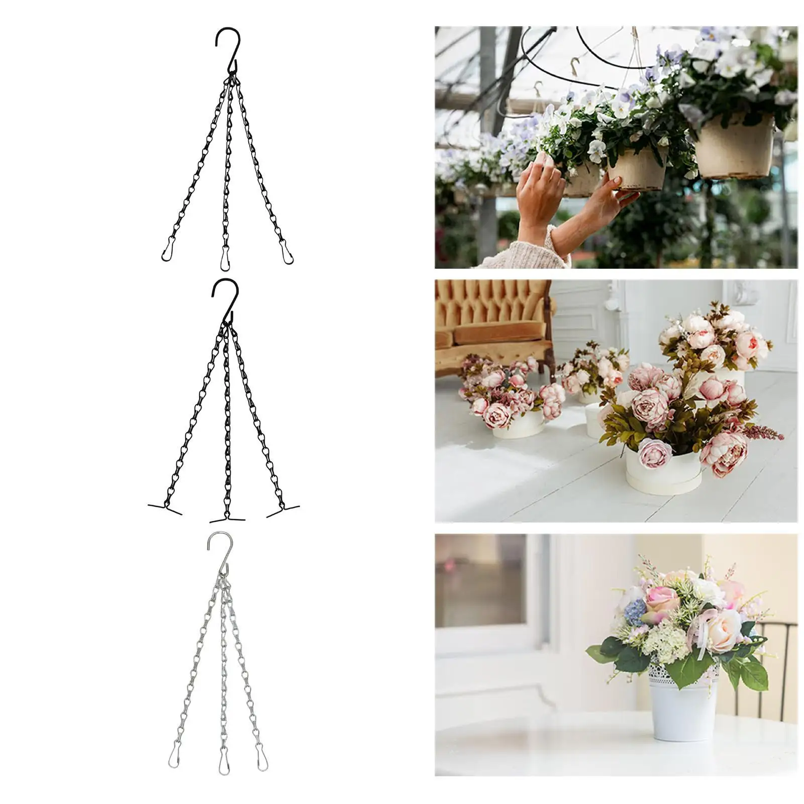 3 Leads Flower Pot Chain Secure Flexibility Hanging Flower Basket Birdcages Hanger for Balcony Garden Home Yard Flower Pots