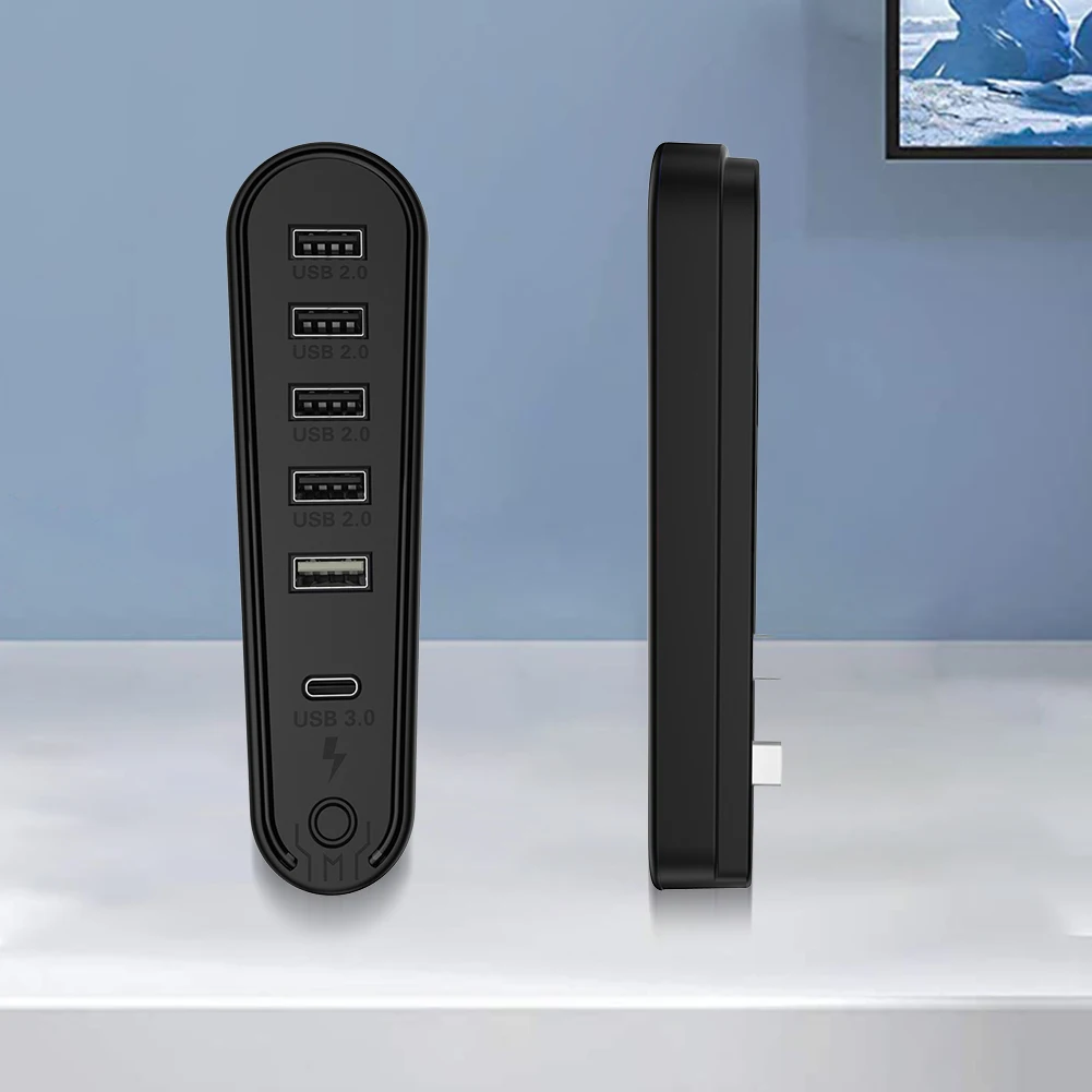 

6-портовый адаптер для зарядного устройства, конвертер с RGB-подсветкой, USB-удлинитель, удлинитель передачи данных для PlayStation 5 Pro/Slim