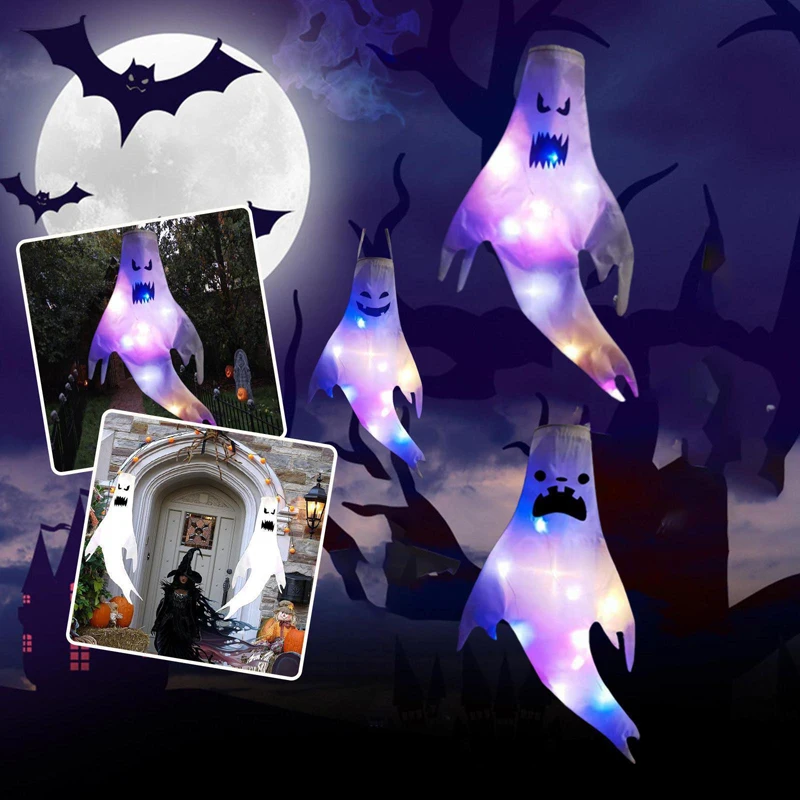 Halloween Decoration Ghost Pendant Ghost Festival LED Luminous Wind Tunnel Terror Ghost Pendant Party Venue Layout Props