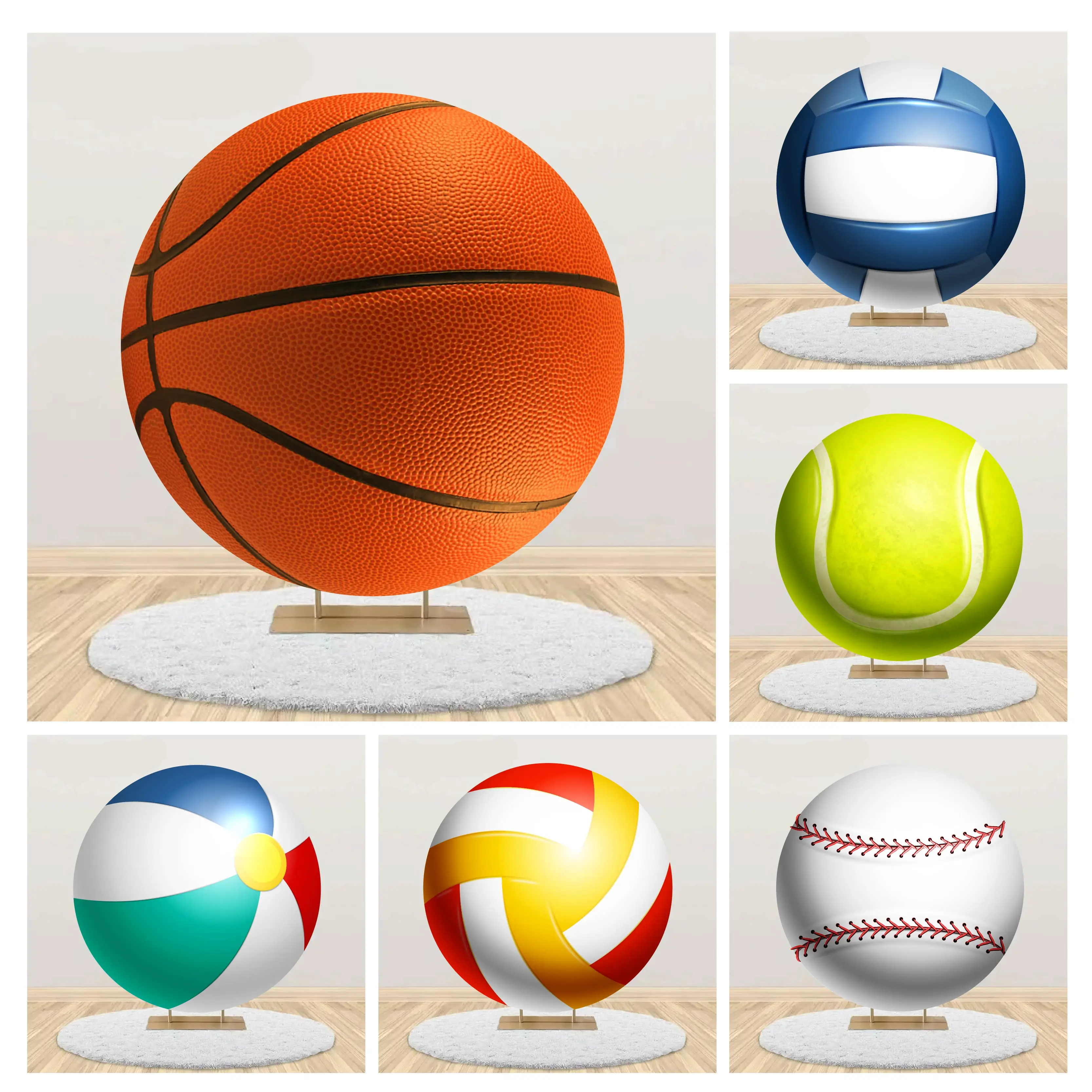 

Sport Theme Baseball Basketball Designs Round Circle Backdrop Cover for Boy Birthday Party Decoration Photograph Background