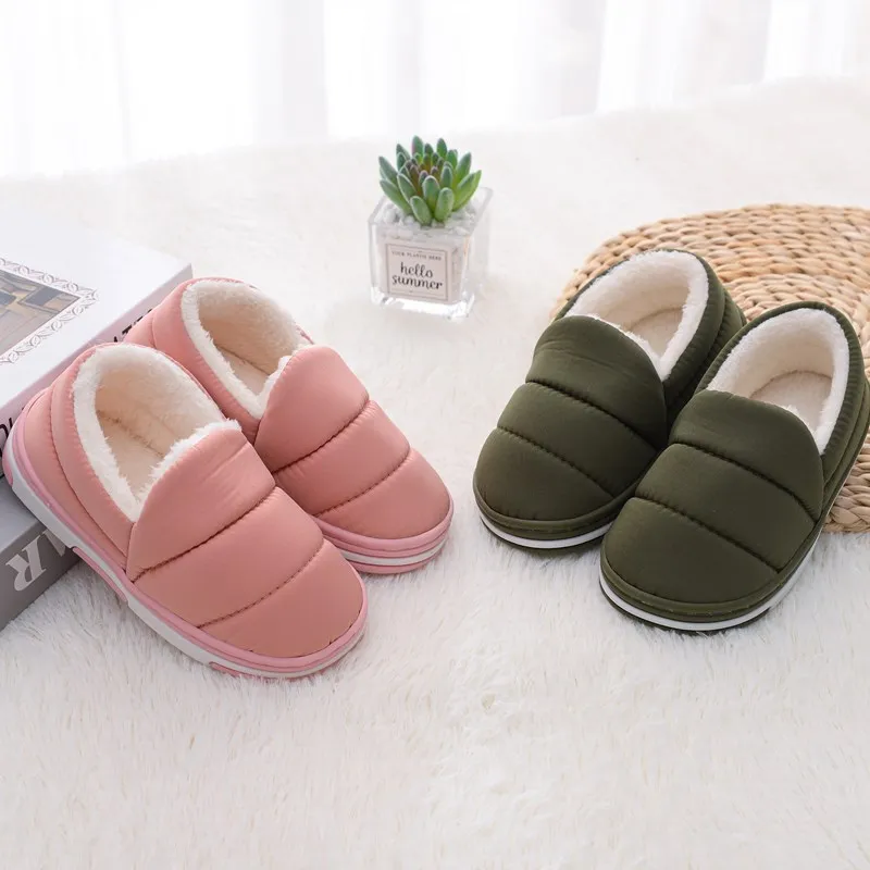 Children Indoor Slippers Winter Warm Shoes Kids Home Floor Slippers Solid Color Style Anti-slip Boys Girls Cotton Shoes