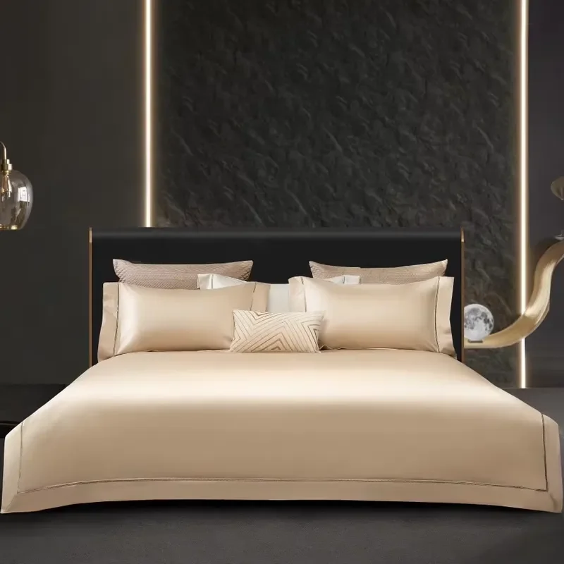 Egyptian Giza Cotton Bed Sheet champagne 4pcs Home Textiles Solid Color Duvet Cover Bedding Set Supplier