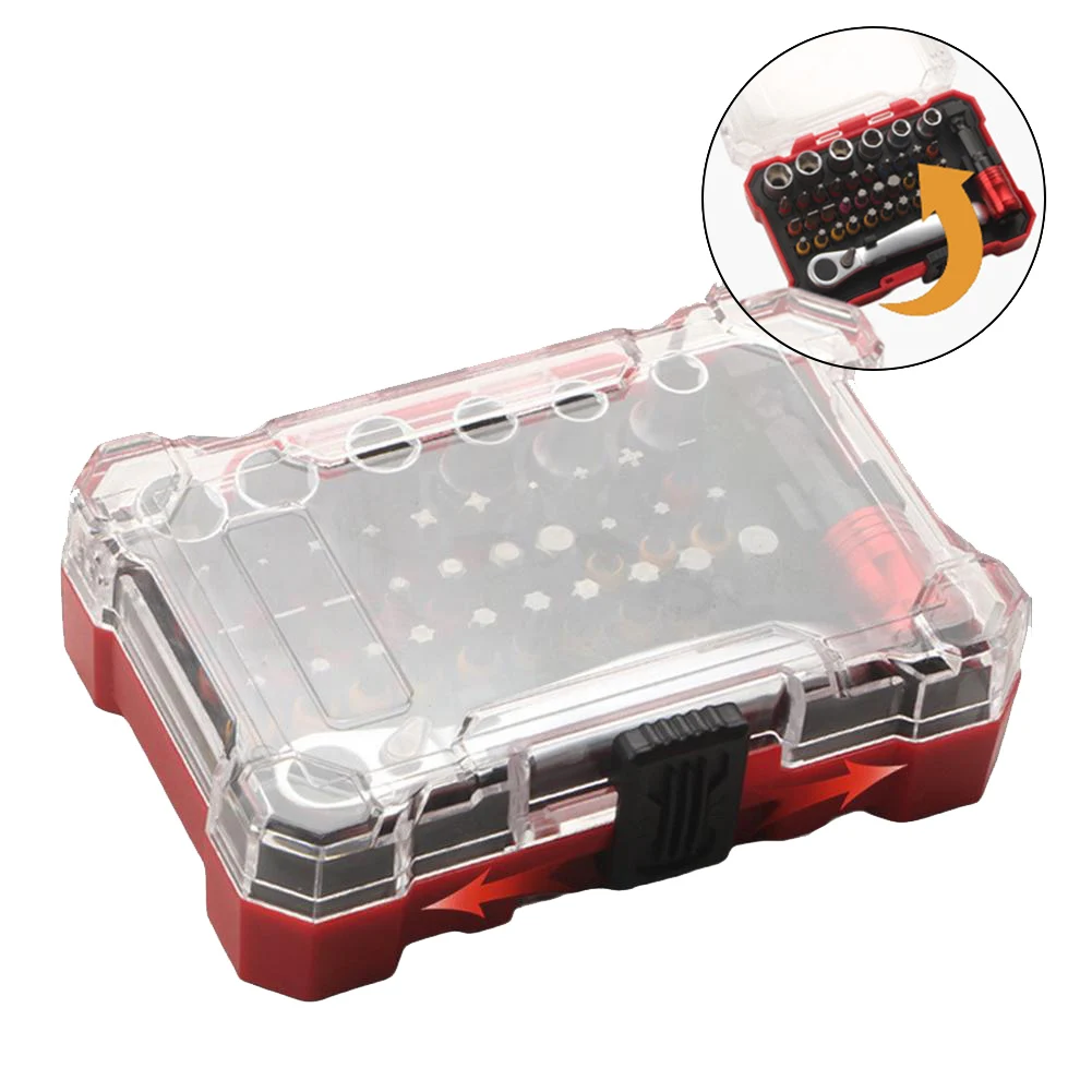 

Для прочного набора из 38-хранец отверток с храповым механизмом и магнитными битами, предназначенного для ремонта электроники и небольших машин