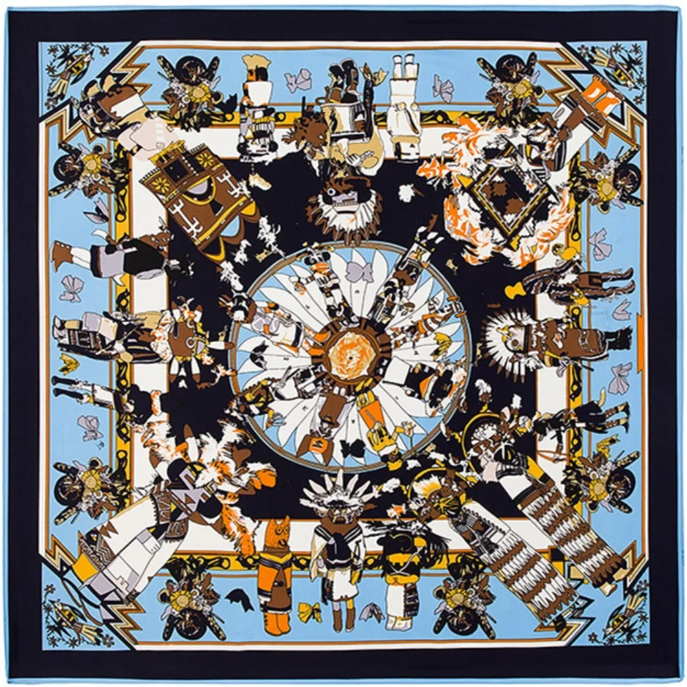 

New Year Gift Luxury Women's European and American 130cm Flower Carriage Twill Square Scarf Silk Scarf Sunscreen Shawl