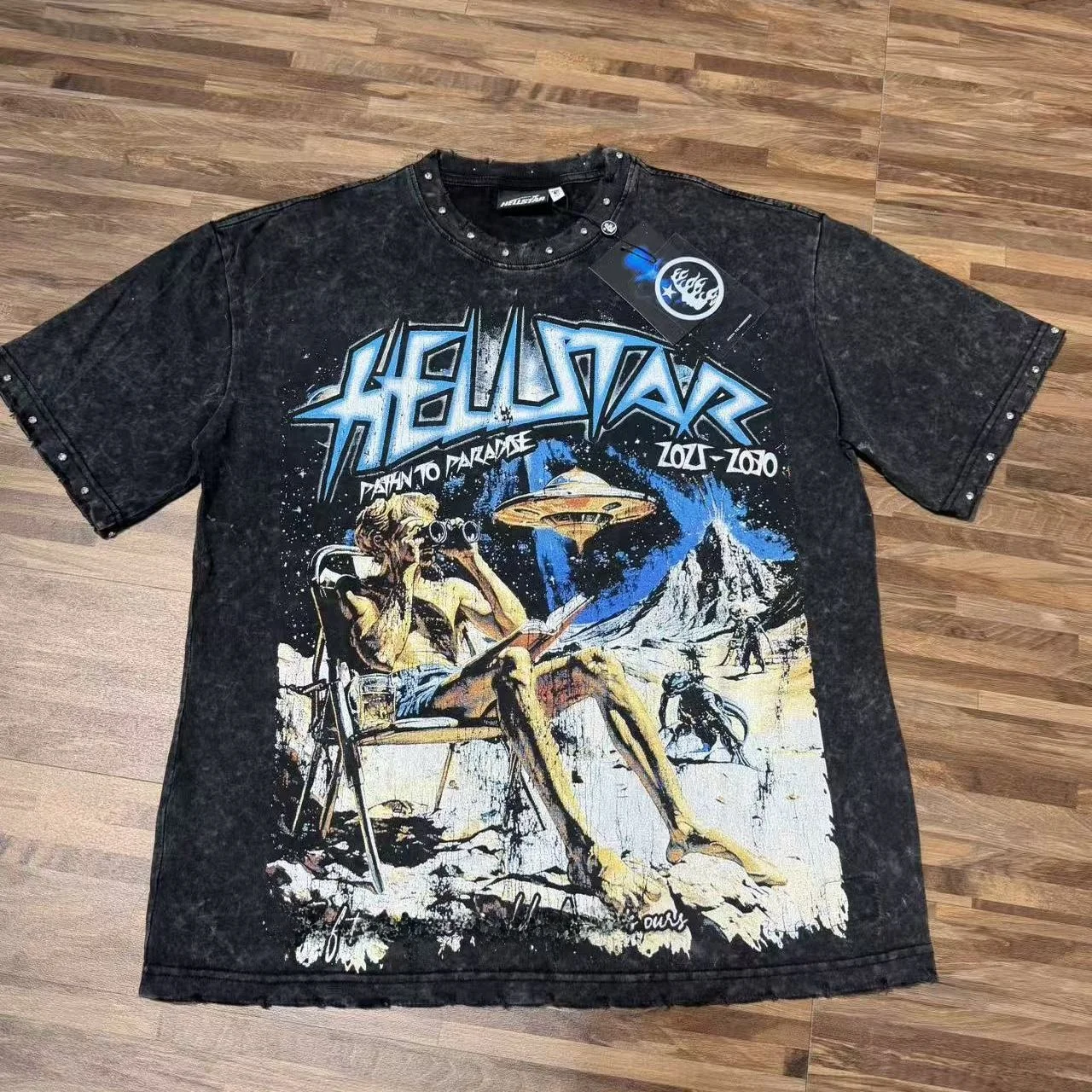 Retro American Trendy Brand Cotton T-Shirt Short Sleeve Printed Worn Washed out Diamond INS Heavyweight High Street T-Shirt