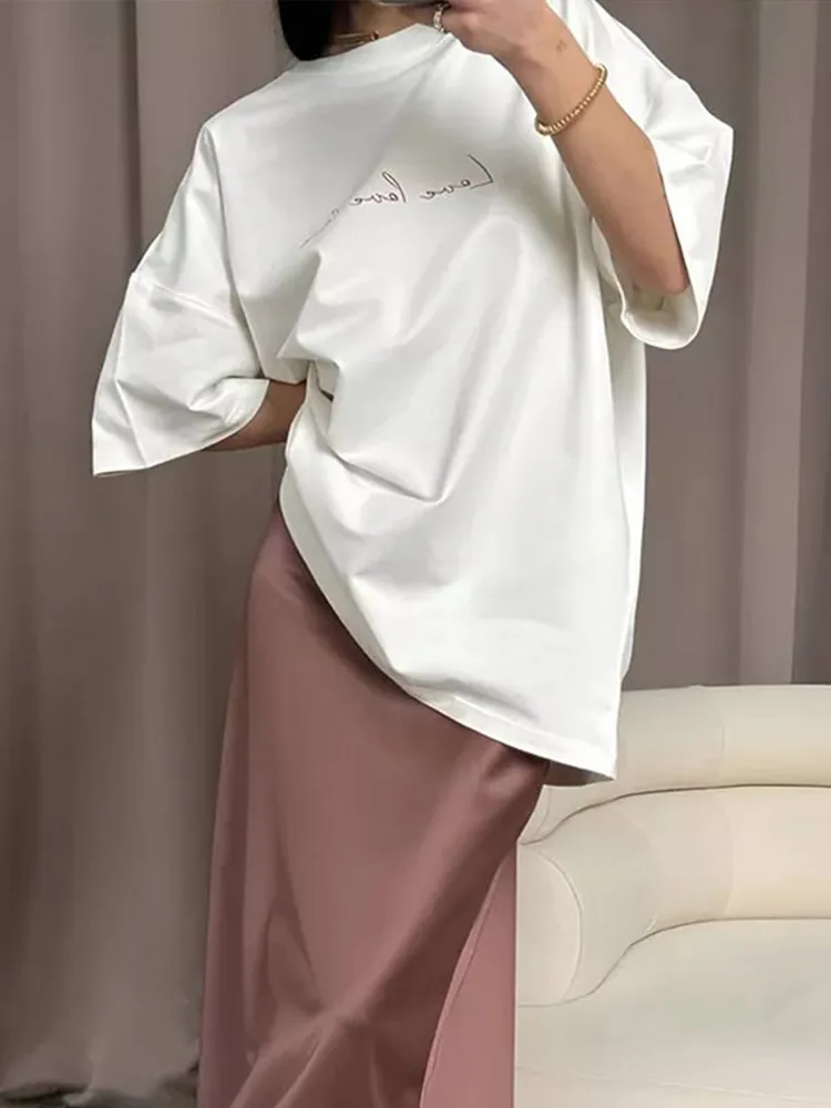 

Повседневная футболка большого размера с буквенным принтом, женские свободные топы с круглым вырезом и короткими рукавами, женские топы 2021, летний уличный новый хлопковый модный топ