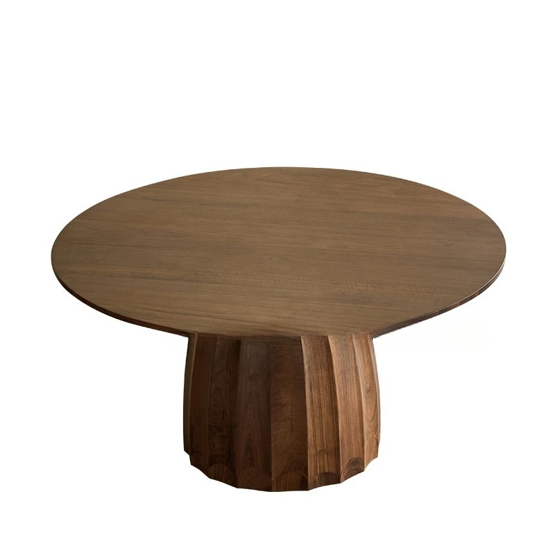 

North American black walnut simple modern round all solid wood dining table Italian light luxury family villa