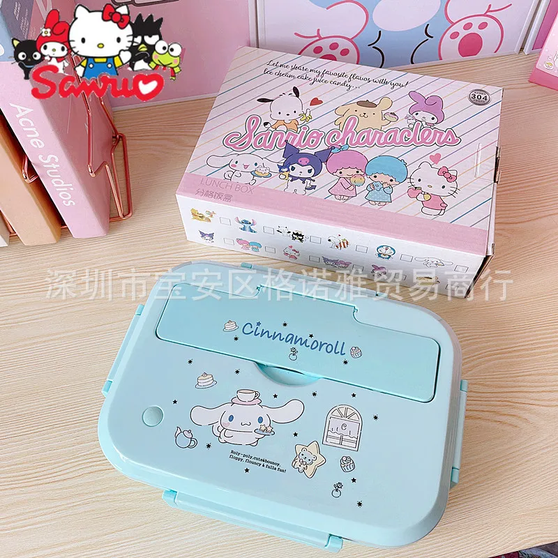 MINISO Kuromi Hello Kitty Melody Cinnamoroll Pochacco Student Lunch Box 304 Stainless Steel Box Bento Canteen Lunch Box 1200ml