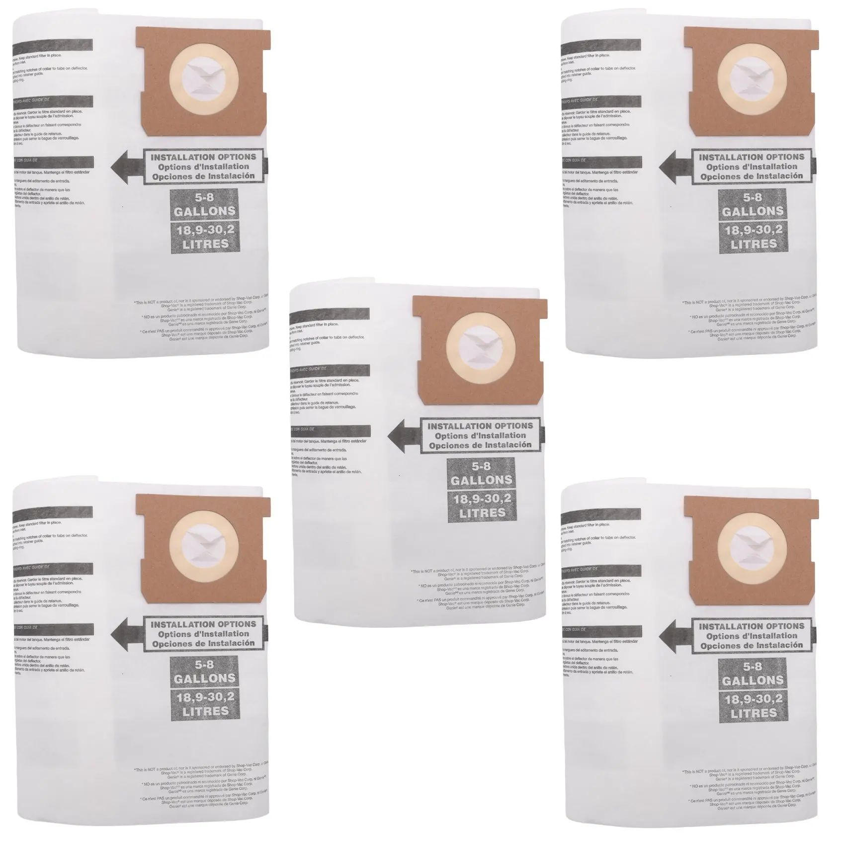 5PC Replacement Wet/Dry Vacuum Bags Dust Bags for Shop- 5-8 Gallon Vacuum Cleaner 9066100 90661 906-61