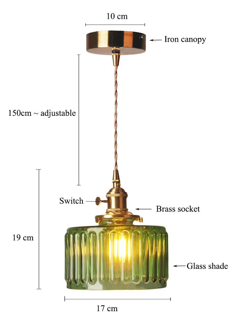 Vintage Elegance Adjustable Glass Pendant with Adjustable Wire Minimalist Led Wall Lamps with Brass Socket for Home Decor