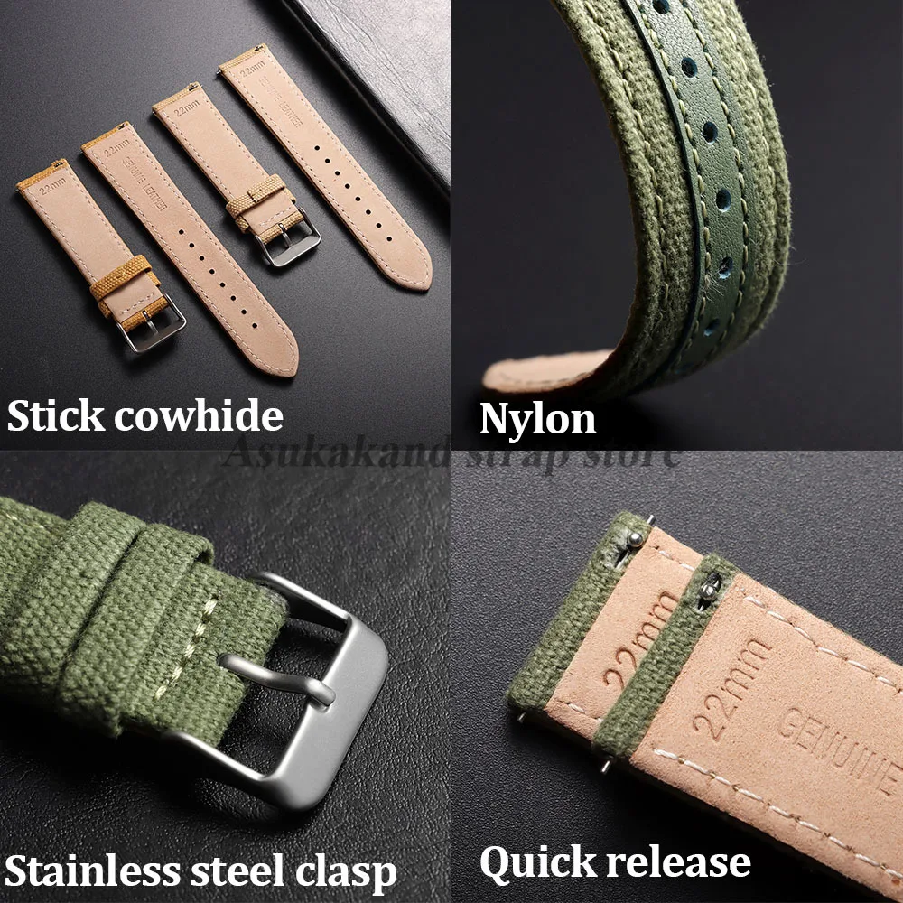 عالية الجودة النايلون الجلود حزام (استيك) ساعة قماش لينة حزام العسكرية الرياضة سوار ل Seiko الإفراج السريع العالمي 20mm معصمه
