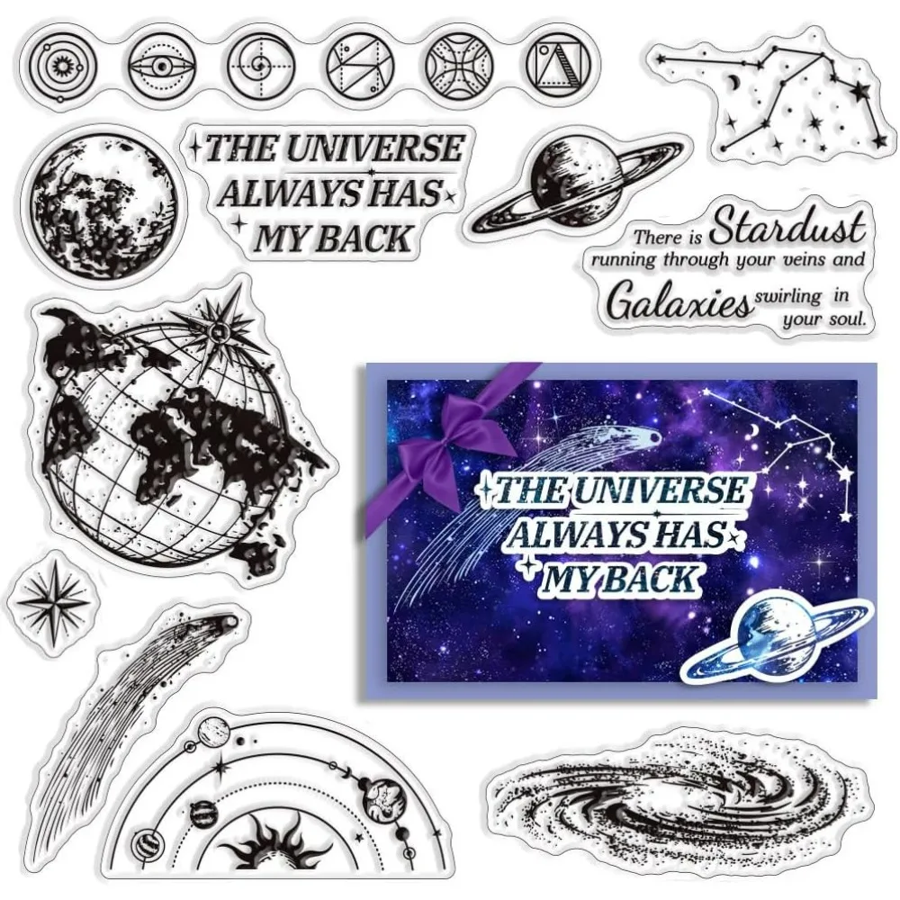 Planet Universe Clear Rubber Stamp Galaxy Astronomy Earth Vintage Transparent Silicone Seals Stamp for Journaling Card Making