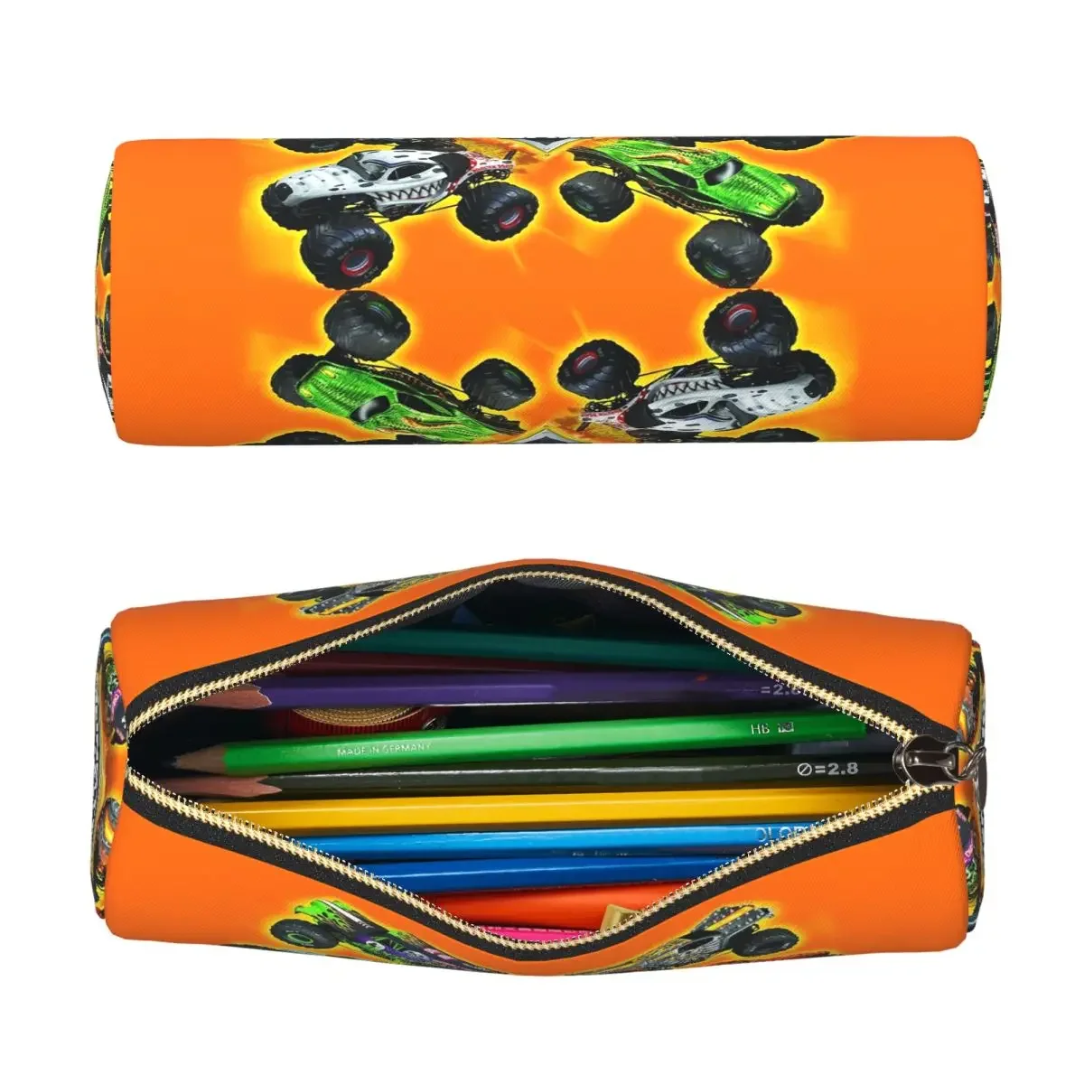 Classic Monster Jam Truck Pattern Pencil Case for Studen Gifts Cylinder Pen Box Pencil Bag Pen Holder