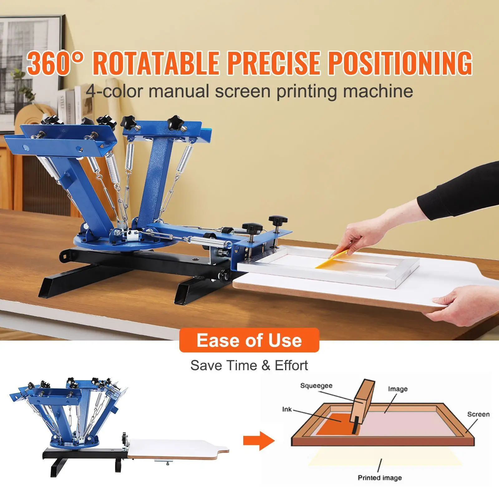 4 Color 1 Station Screen Printing Machine, 21.2x17.7in / 54x45cm Screen Printing Press 360° Rotable Silk, Double-Layer Positioning Pallet for T-Shirt DIY Printing