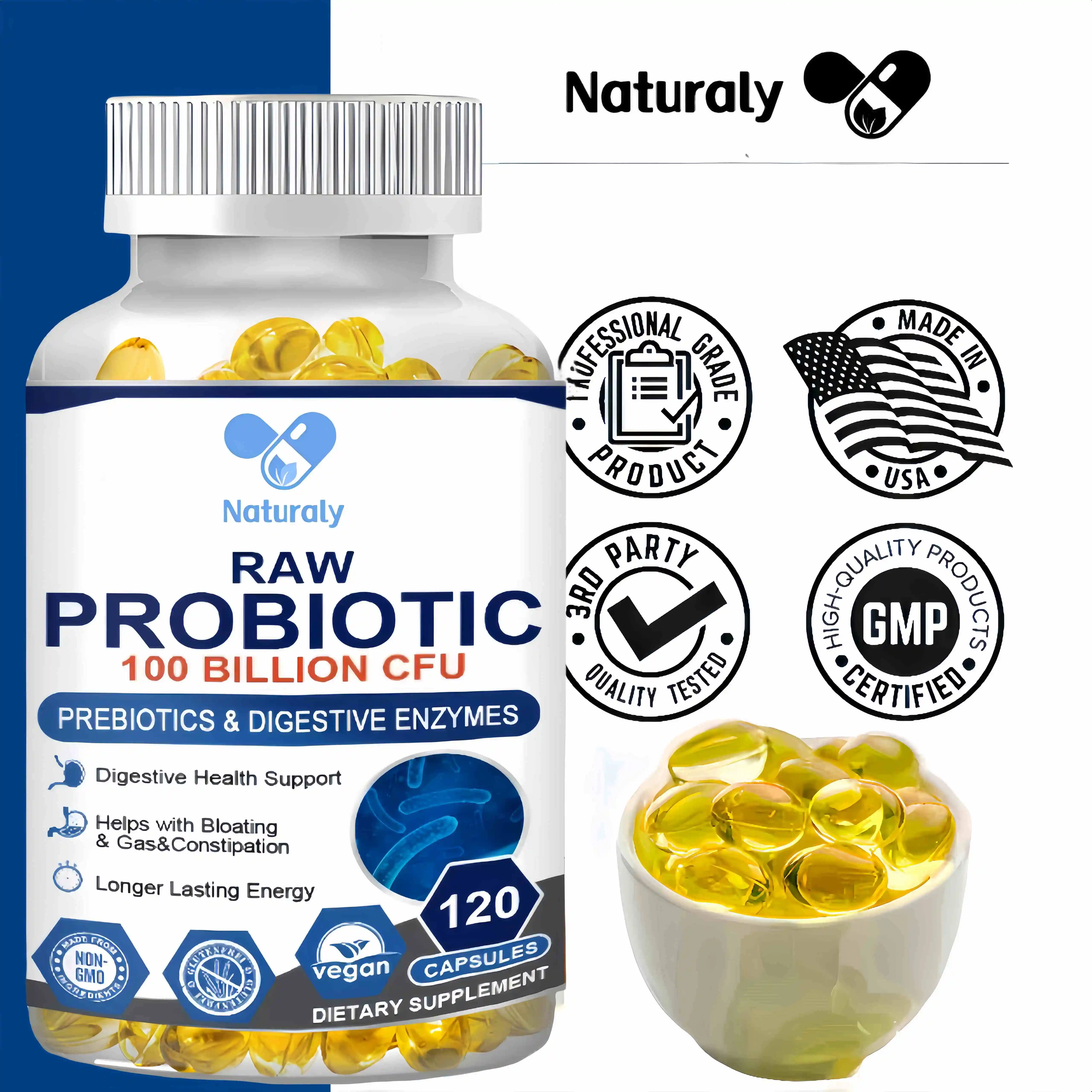 Organic Enzymes Probiotic Capsule 100 Billion CFU Probiotics Nutrient Digestion&Gut Health for Adults Women&Men