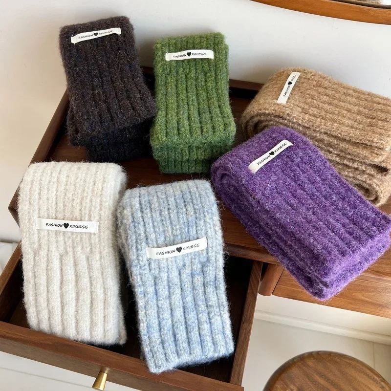 Korean Ins Style Ribbed Knitted Solid Scarf Women Men Trendy Muffler Unisex Wool Blend Solid Thick Decorate Scarves Male Female