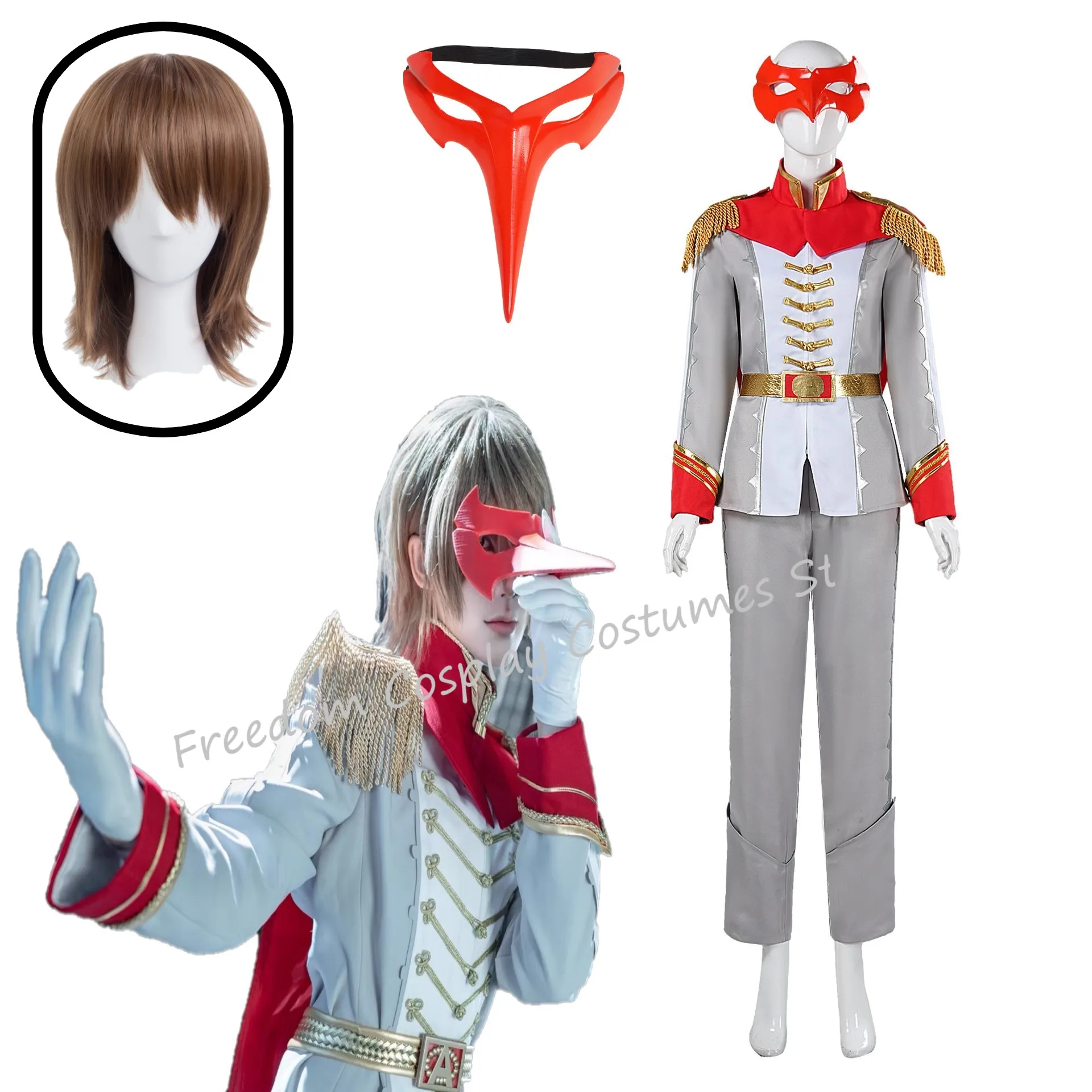 

Game Akechi Goro Cosplay Costume Wig Crow Grey Uniform Mask Full Set Cos Convention Stage Comic Suit Christmas New Year Gift