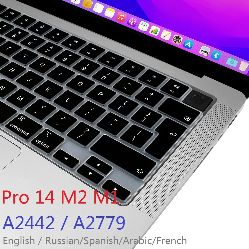 Soft TPU Keyboard Cover for Macbook Pro 14 M2 M1 A2442 A2779 2022 2021 EU US Spanish Russian Arabic French English Keyboard Skin