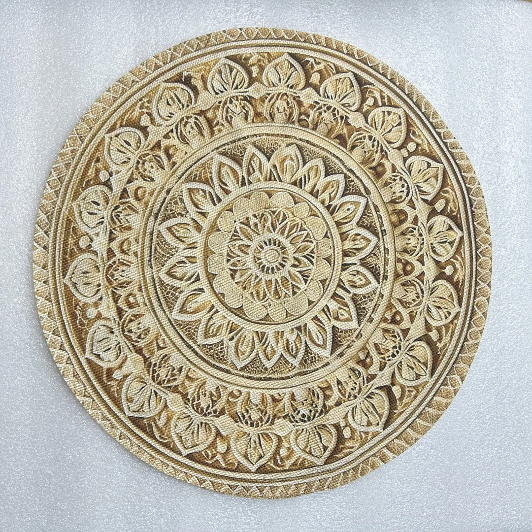8pcs Round Table Placemat Table Mat Boho Mandala Vintage Floral 3D Embossed Print 2D Flat Heat Resistant 15 Inch Dining Tabl