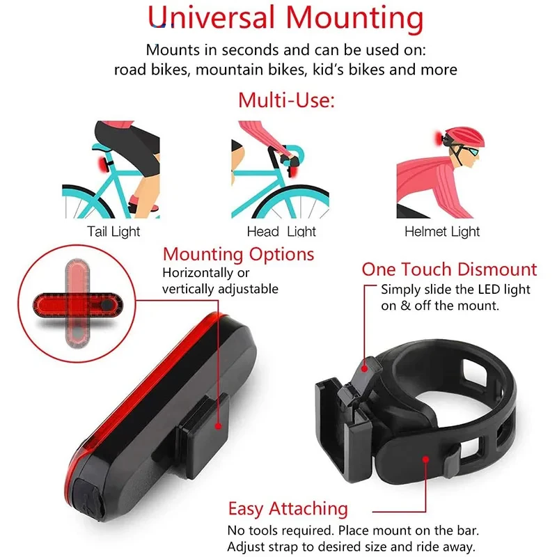 Bike TailLight LED Bright Headlamp Cycling Safety for Night Riding Lighting Bicycle front and rear light set USB Rechargeable