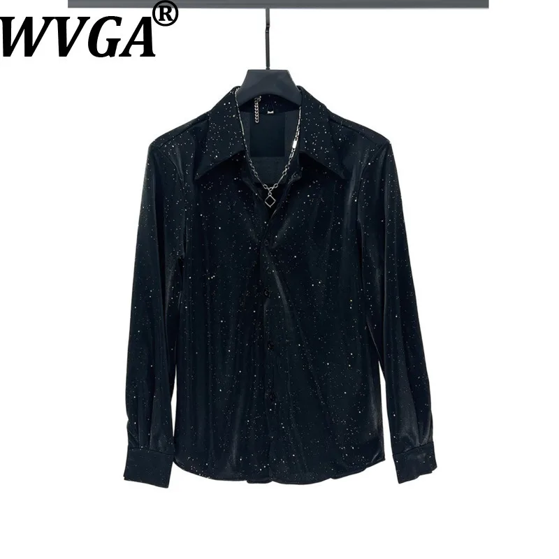 WVGA New Men Spring Summer Breathable Gold Stamping Long Sleeve Shirt Korean Style Niche Chic Casual Shoulder Padded Tops W18315