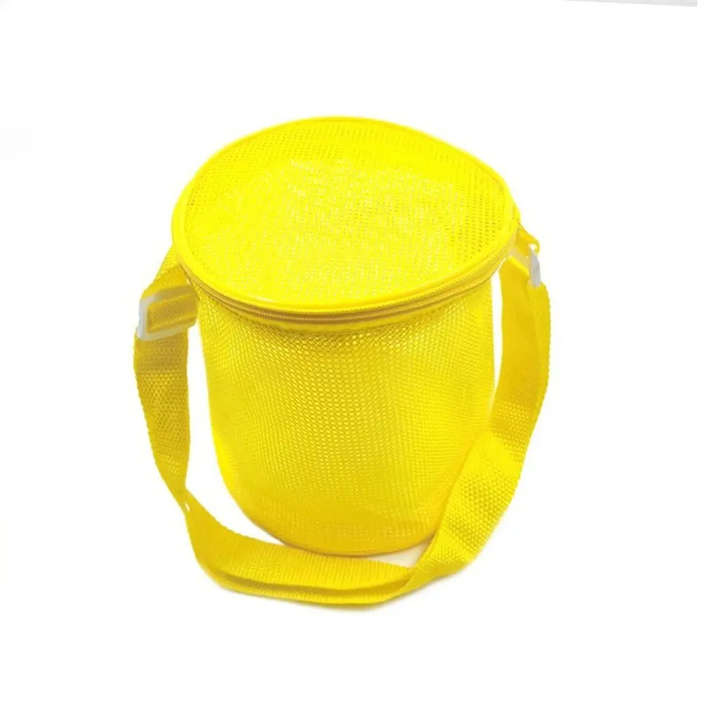 Bolsa de malla para piscina, bolsa de playa de malla, bolsa de malla para playa al aire libre, correa de hombro ajustable con cremallera, cubo redondo, red para nadar, juguetes de arena