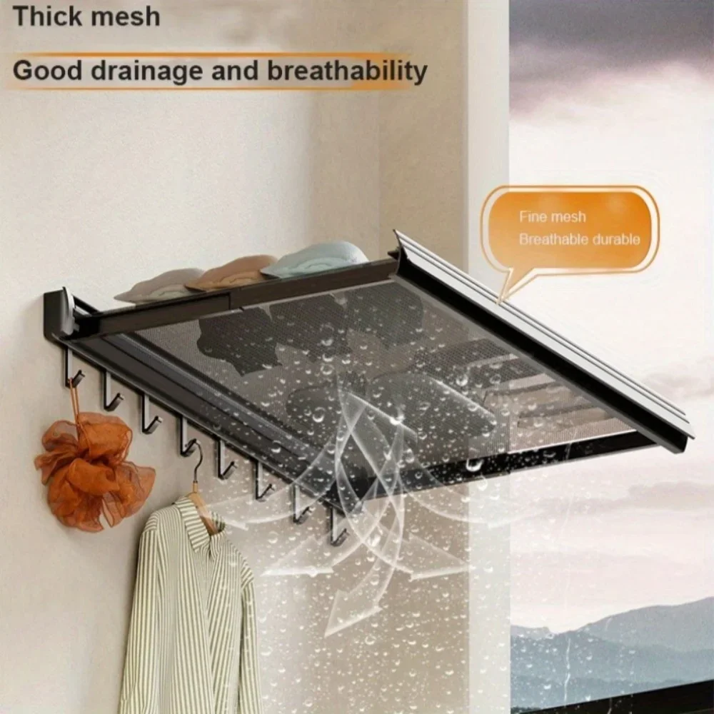 Wall Mounted Foldable Clothe Drying Rack with Hook Hidden Retractable Bathroom Accessory Balcony Drying Net Durable Clothe Stand