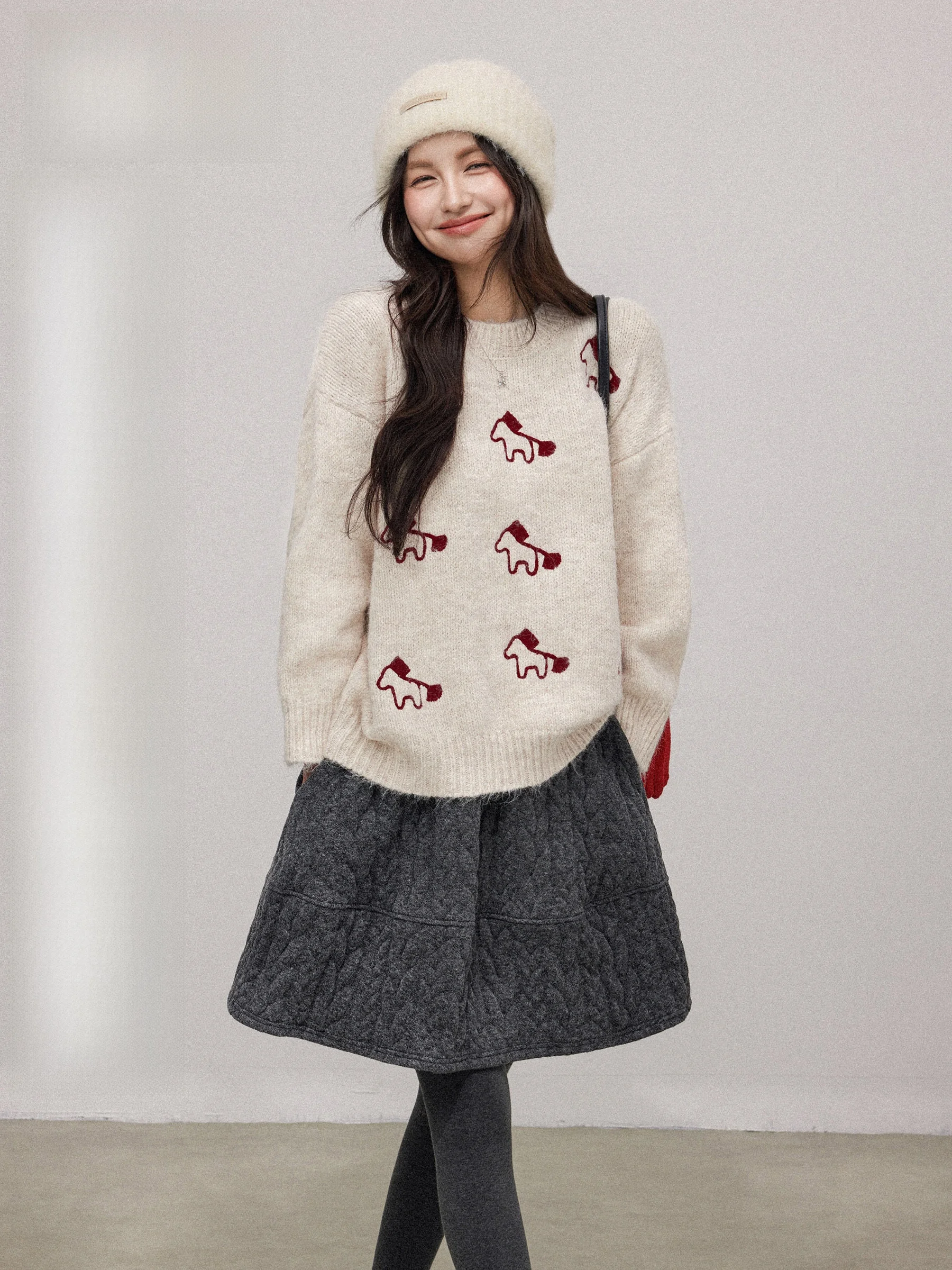 

Ele вышитый свитер с героями мультфильмов, женский осенне-зимний повседневный свободный вязаный топ, теплый длинный свек, моющийся