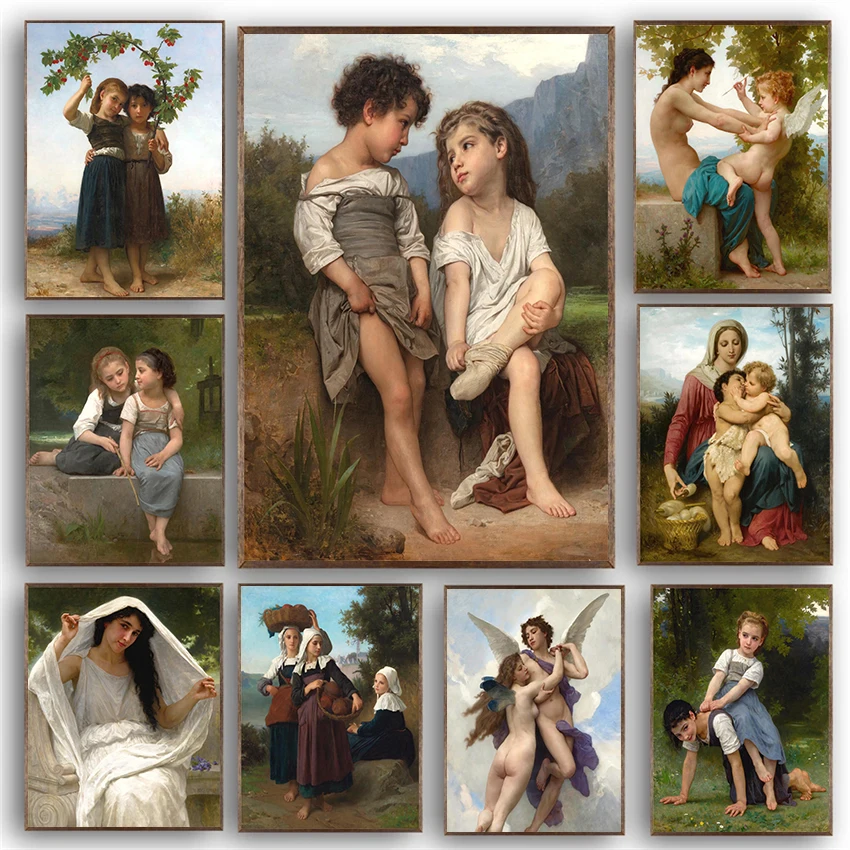 Artist William Bouguereau Famous Classic Portraits Vintage Artwork Poster Canvas Paintings Wall Art Pictures Home Decor