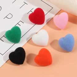 5Pcs/Lot Beautiful Plastic Flocking Fabric Decorative Mini Heart Buttons Child Sewing Haberdashery Accessories For Needlework