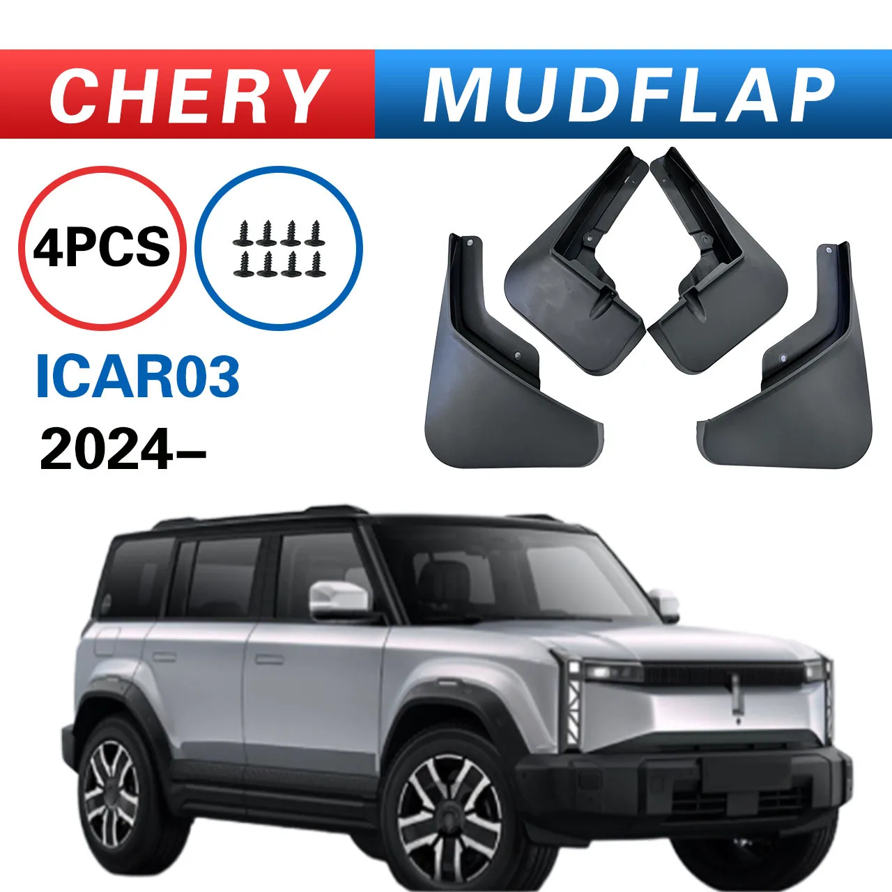 

4x Mudguard PP Mud Flaps Splash Guards for Chery iCar 03 2023 2024 2025 Front Anti-scratch Fender Mudflaps Car Accessories Auto