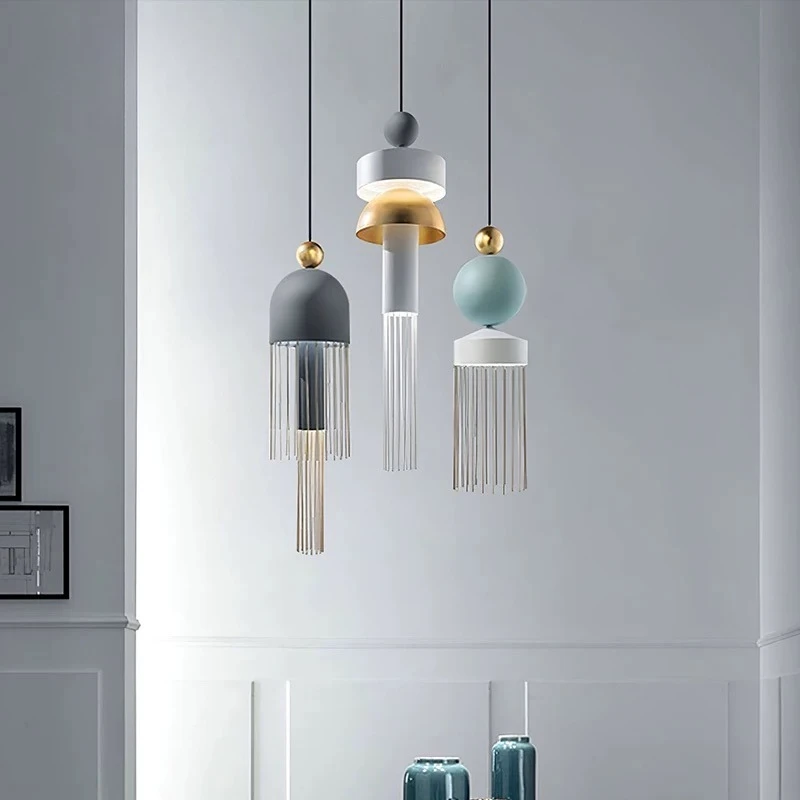 

Danish Designer Nordic Modern Simple Macaron Tassel Chandelier for Restaurant Bedroom Bedside Clothing Store Bar