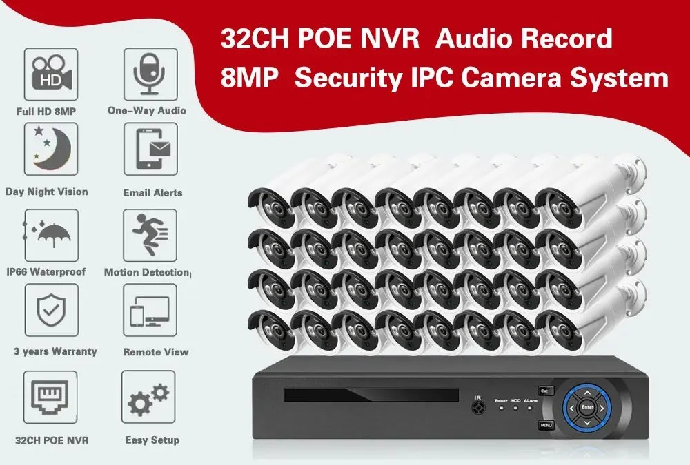 5mp 8mp 32CH POE CCTV Security Camera System 4MP Poe Nvr Kit CameraS Set 4 8 16 32Channel Ip Video POE CCTV Camera