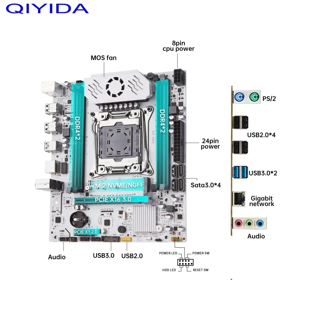 Qiyida X99 Moederbord Set Met LGA2011-3 Xeon E5 2630 V4 Cpu Ddr4 16Gb Reg Ecc Geheugen X99 C612chip Nvme M.2