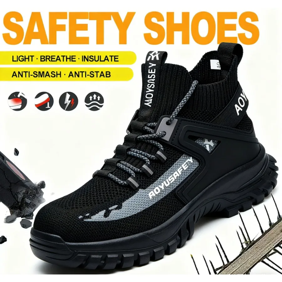 

AOYU High-top PU anti-smash anti-puncture breathable safety shoes Men's Steel Head Safety Shoes Puncture And Smash Safety Boots