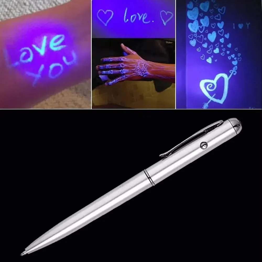 STONEGO Invisible Ink Pen Novelty Plastic Material Ballpoint Pens With Uv Light Magic Secret Ballpoint