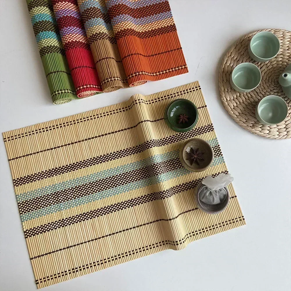 5pcs Bamboo Dining Placemats 5pcs Woven Ribbed Table Mats AntiSlip & Heat Resistant Protect Your Furniture 17.7\