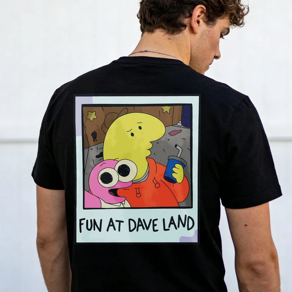 Camiseta con estampado de Smiling Friends Fun At Dave Land para hombre y mujer, camiseta informal de manga corta, camisetas de algodón a la moda, camiseta con gráfico de dibujos animados para regalo