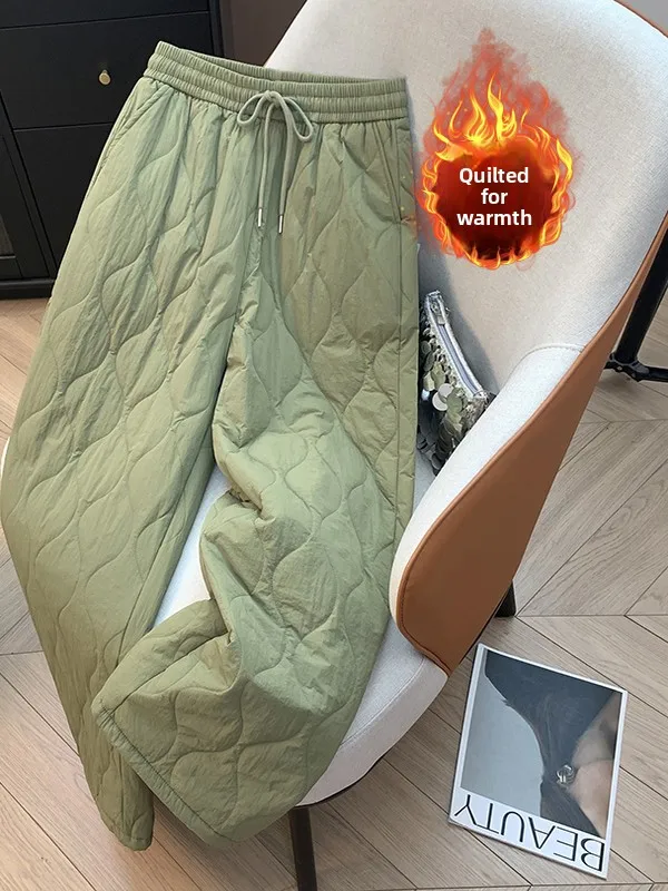 

Теплые повседневные брюки из хлопка для женщин: свободный крой, прямые штанины, эластичный пояс со шнурком