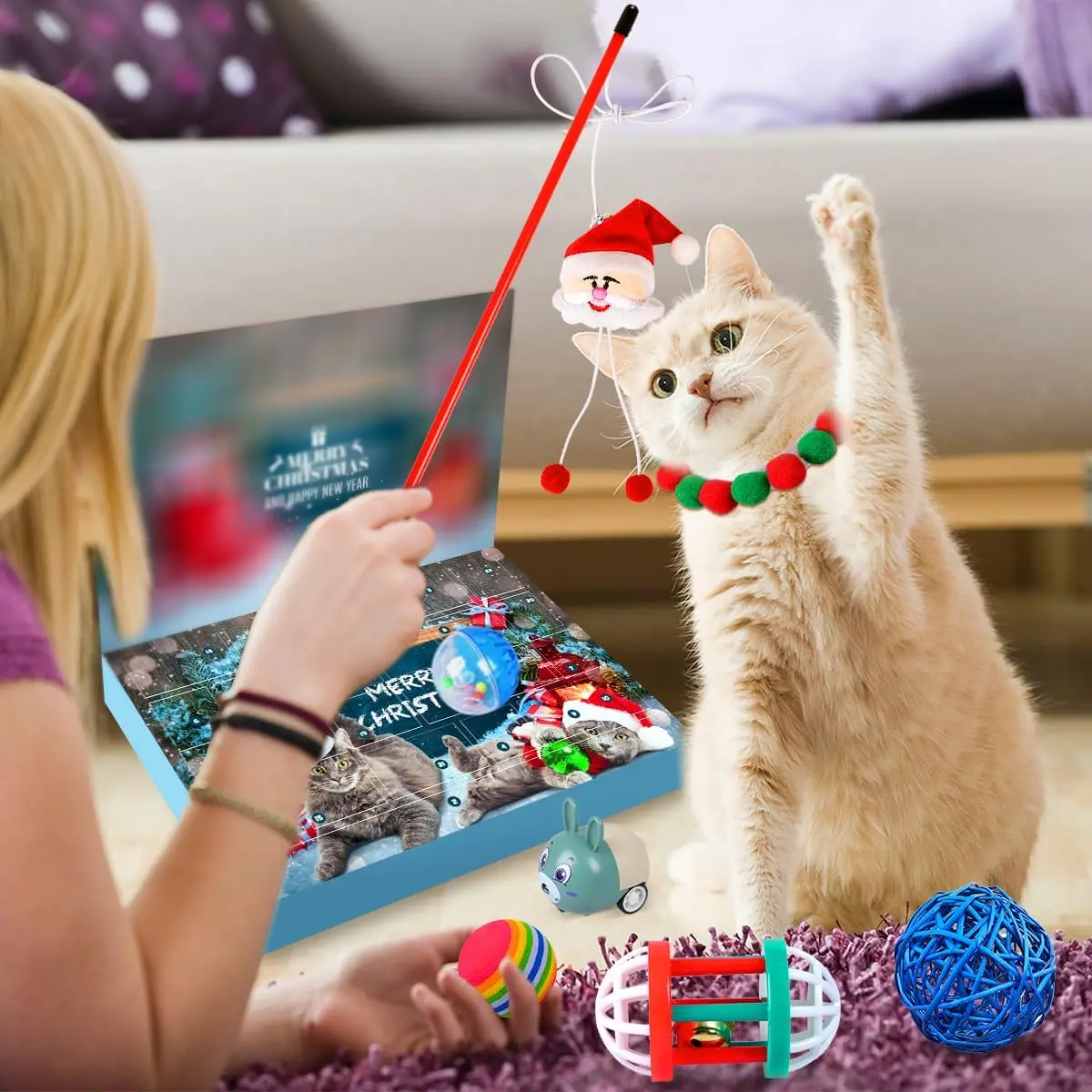 Cat Advent Calendar 2025 Christmas Interactive Toys for Indoor Christmas Gifts Fake Mouse Bell Balls for Cat Lover Gifts - Image 4