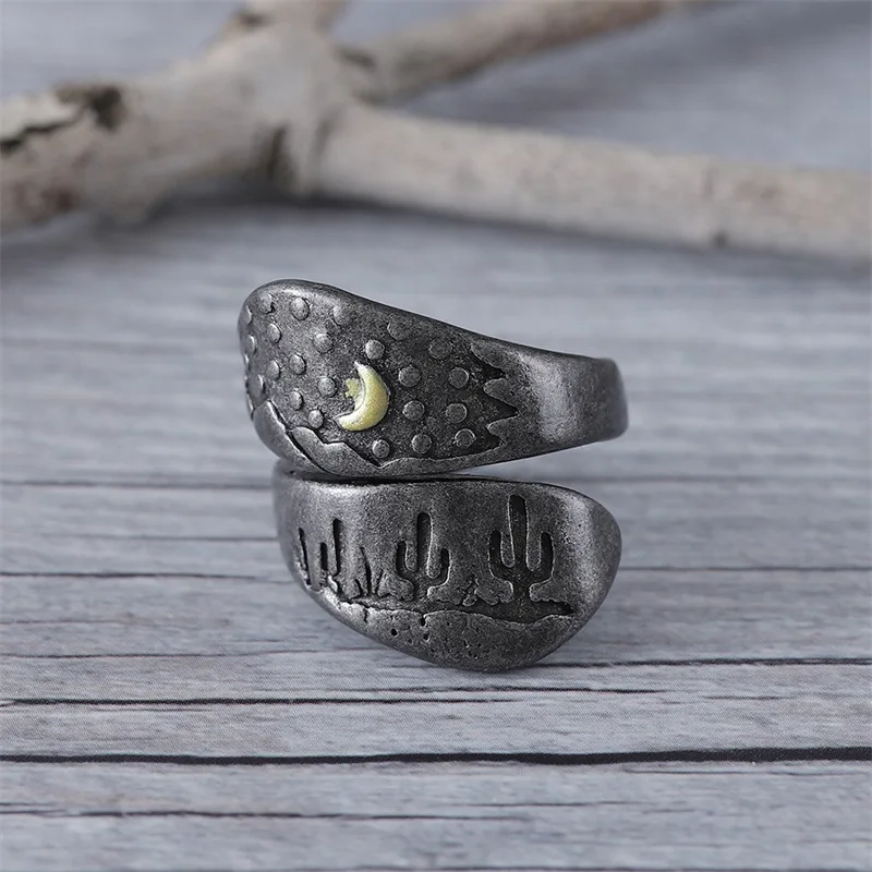 DIY accessories European and American cross-border hot-selling retro desert cactus ring, simple star English opening adjustable