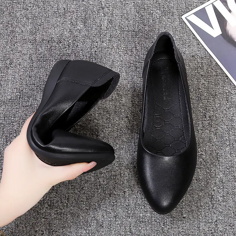 Wedge Heel Pointed Toe Low Elegant Black Shoes For Women 2024 Ladies Summer Footwear Dress Comfortable Price With Discount