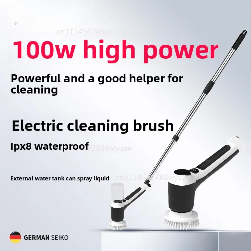 100W High Power Cordless Electric Scrubber IPX8 Waterproof Handheld Brush with Replaceable Heads