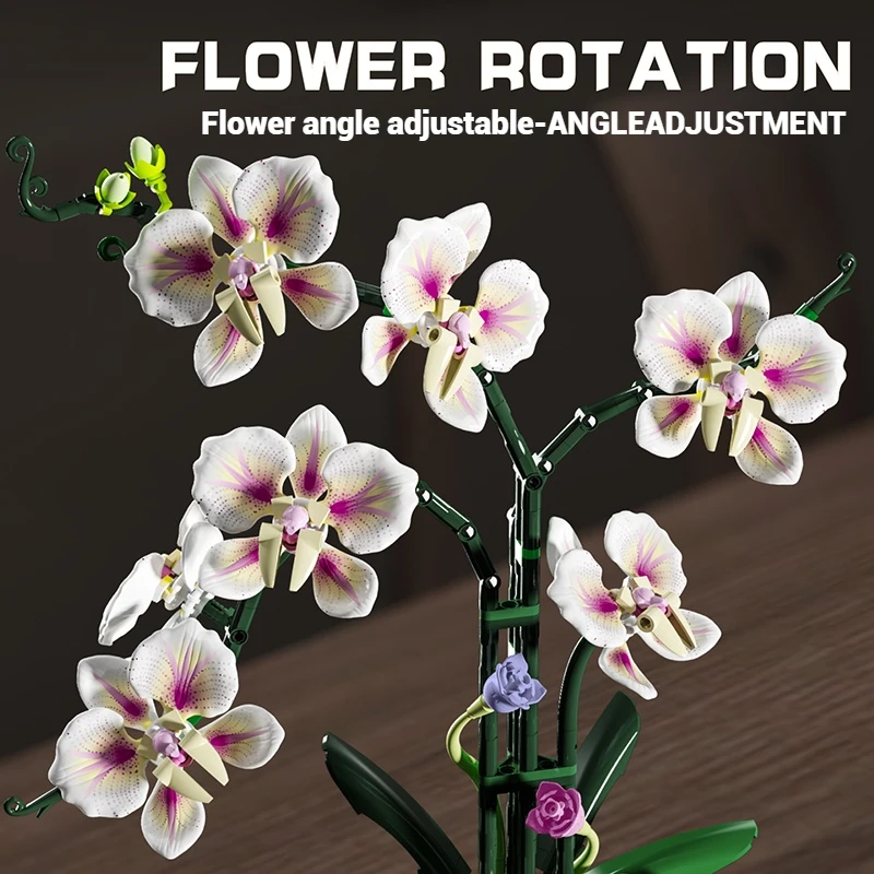 

736PCS potted orchid model assembly, girls' toy bouquet home office assembly ornaments, girls' building blocks flower set