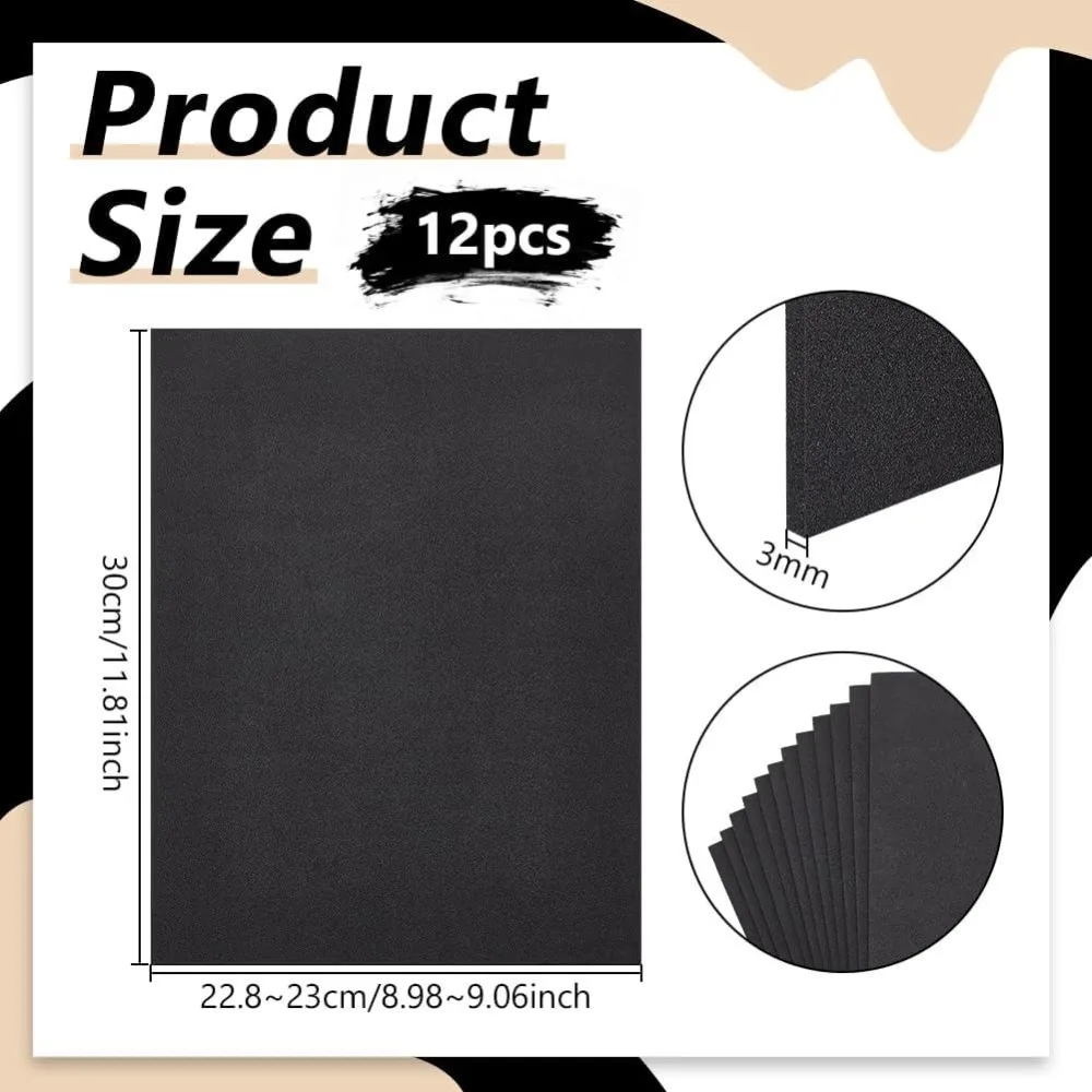 12Pcs Black EVA Foam Insole 12 × 9 Inches 3mm Thick Rectangle Eva Foam Sheets Eva Foam Padding Sheets for Insole Making