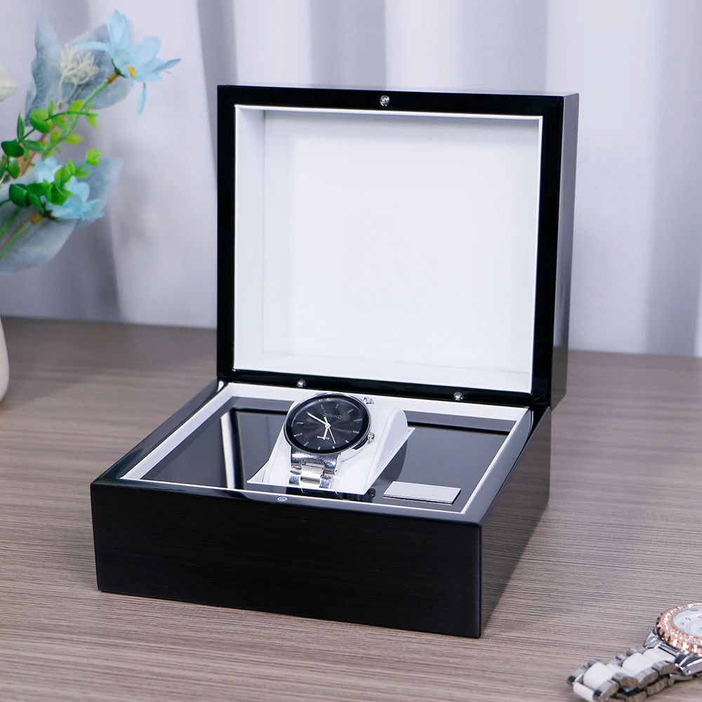 

OEM Factory Customized Luxury Wooden Watch Box Wholesale Price of Fashion 1 Slot Black Color Wooden Box for Watch