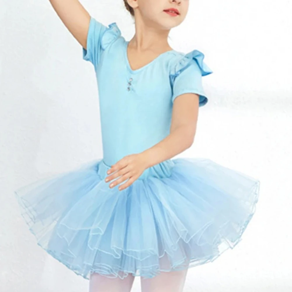 Tenue de danse de Ballet pour enfants filles, justaucorps de gymnastique à manches courtes/longues avec jupe en Tulle, Costume de danse pour spectacle sur scène